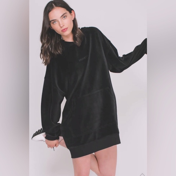 Brunette the label hoodie sweater dress oversized tunic hoodie Elle Velour tunic - Picture 1 of 8